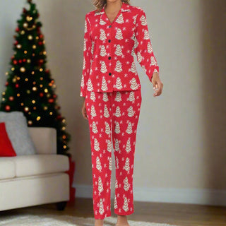 Women's Christmas Tree Snack Cakes Pajama Set, Red Pajama Sets Berry Jane