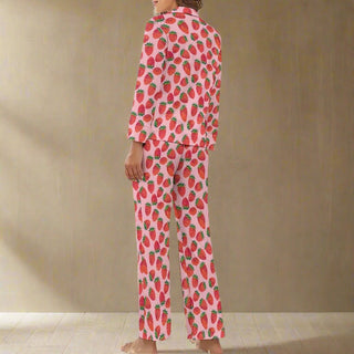 Women's Classic Pajama Set, Pink Strawberry Print Pajama Sets Berry Jane