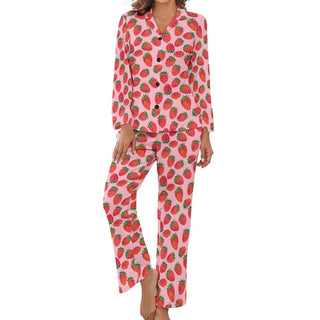 Women's Classic Pajama Set, Pink Strawberry Print Pajama Sets Berry Jane