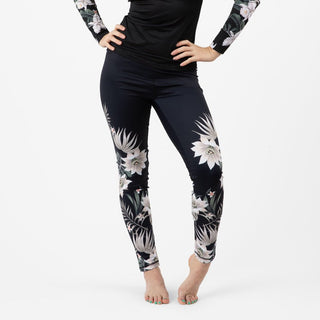 Berry Jane UPF 50 Paddle Board Swim Leggings - Black Hawaiian Lily Swim leggings Berry Jane™