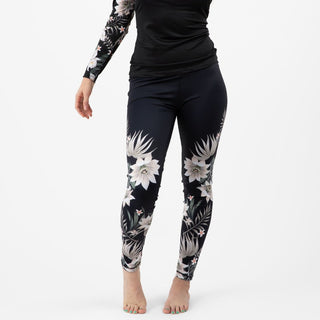 Berry Jane UPF 50 Paddle Board Swim Leggings - Black Hawaiian Lily Swim leggings Berry Jane™