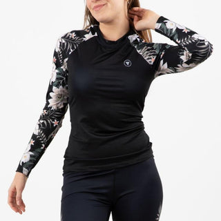 Women's Long Sleeve Rash Guard with Built in Bra UPF50+ Black Hawaiian Lily Rash Guards & Swim Shirts Berry Jane™