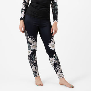 Berry Jane UPF 50 Paddle Board Swim Leggings - Black Hawaiian Lily Swim leggings Berry Jane™