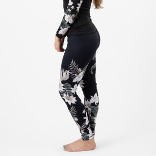 Berry Jane UPF 50 Paddle Board Swim Leggings - Black Hawaiian Lily Swim leggings Berry Jane™