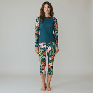 Women's UPF 50+ Swim Capri Leggings, Seychelles Floral Swim leggings Berry Jane™