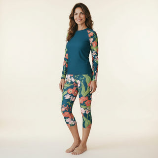 Women's UPF 50+ Swim Capri Leggings, Seychelles Floral Swim leggings Berry Jane™