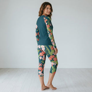 Women's UPF 50+ Swim Capri Leggings, Seychelles Floral Swim leggings Berry Jane™