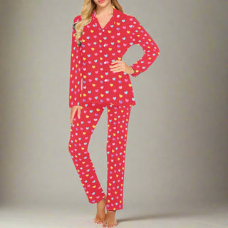 Women's Red Valentines Pajamas Set, Hearts Women's Pajama Sets Berry Jane