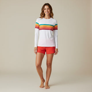 Women's Vintage Style 70s 80s Multi-Stripe Rash Guard, White Rash Guards & Swim Shirts Berry Jane™