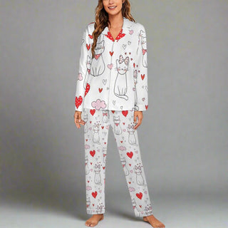 Women's Valentines Pajamas Set, Cat Lovers Women's Pajama Sets Berry Jane