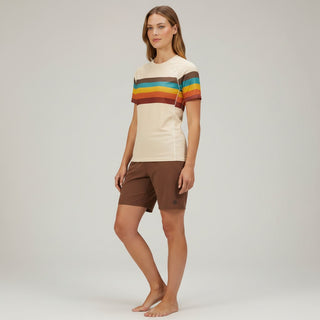 Women's UPF50+ Short Sleeve Rash Guard, 70s Baja Sunset Stripe