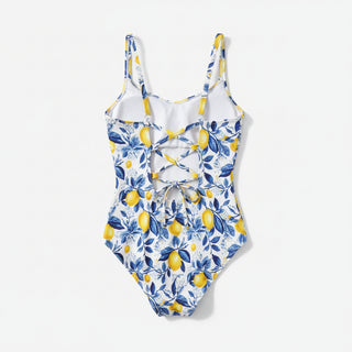 Women's Amalfi Coast Floral Lemons One Piece Swimsuit Criss-Cross Back Swimwear Berry Jane