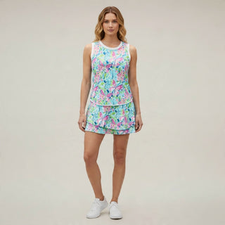 Women's Curved Hem Sleeveless Athletic Top, Butterfly Floral Activewear Tops Berry Jane™