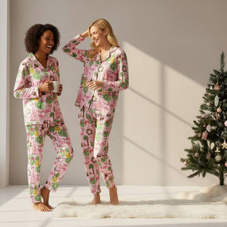 Women's Pink Christmas Beach Flamingo Pajamas
