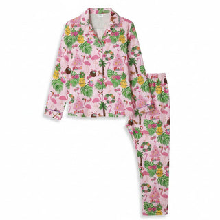 Women's pink beach theme Christmas pajamas, Flamingo, palm trees