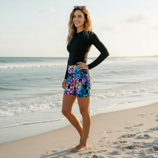 Women's 5" Swim Shorts with Pockets, Floral Hawaiian Hibiscus Swim Shorts Berry Jane™