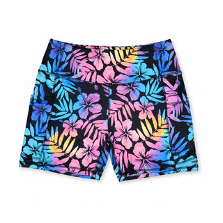 Women's 5" Swim Shorts with Pockets, Floral Hawaiian Hibiscus Swim Shorts Berry Jane™