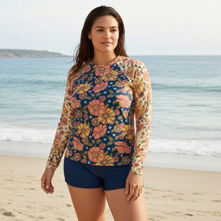 Women's Retro 70s Floral Rash Guard, UPF 50+ Rash Guards & Swim Shirts Berry Jane™