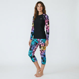 Women's Swim Capri Leggings UPF 50 - Floral Hibiscus Hawaii