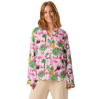 Pink Christmas Flamingo Pajama top, Womens Holiday Beach Theme Pajamas