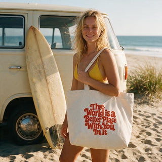 The World is a Better Place with You Cotton Tote Bag, Travel Beach Bag Totes Berry Jane™