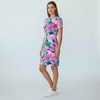 Women's Short Sleeve Floral Jersey Ruched Wrap Dress Dresses Berry Jane