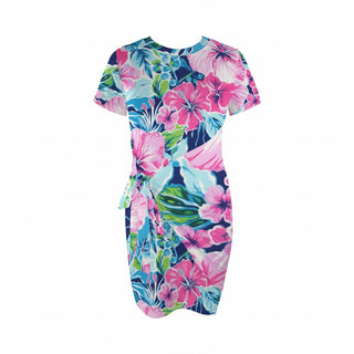 Women's Short Sleeve Floral Jersey Ruched Wrap Dress Dresses Berry Jane