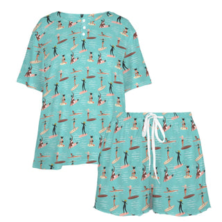 Surfer Girls Novelty Character Print Shorts and Tee  PJ Set Women's Pajama Sets Berry Jane™