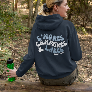 Rear Graphic "S'mores, Campfires, and Lakes" Camping Sweatshirt Hoodie Sweatshirts Berry Jane™