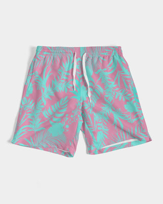 Men's Turquoise Tropical Floral Pink Swim Trunks, 7" Inseam Swim Trunks Berry Jane™