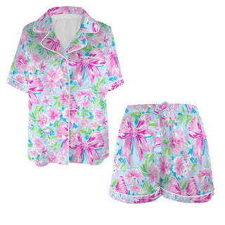 Women's Preppy Coquette Floral Luxe Satin Pajama Short Set Women's Pajama Sets Berry Jane