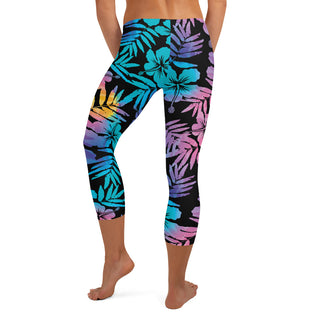 Women's Swim Capri Leggings, UPF 40 Hawaiian Floral Hibiscus Swim leggings Berry Jane™
