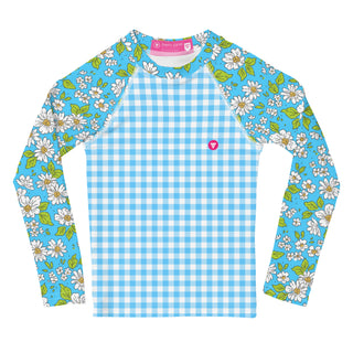 Baby Toddler UPF 50 Swim Shirt Rash Guard - Blue Gingham Floral Kids Rash Guards & Swim Shirts Berry Jane™