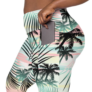 Women's Plus 7/8 High Waist UPF 50 Surf Leggings with Pockets, Island Escape Swim leggings Berry Jane™