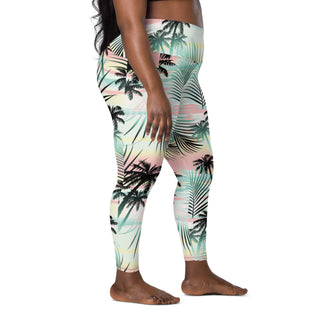 Women's Plus 7/8 High Waist UPF 50 Surf Leggings with Pockets, Island Escape Swim leggings Berry Jane™