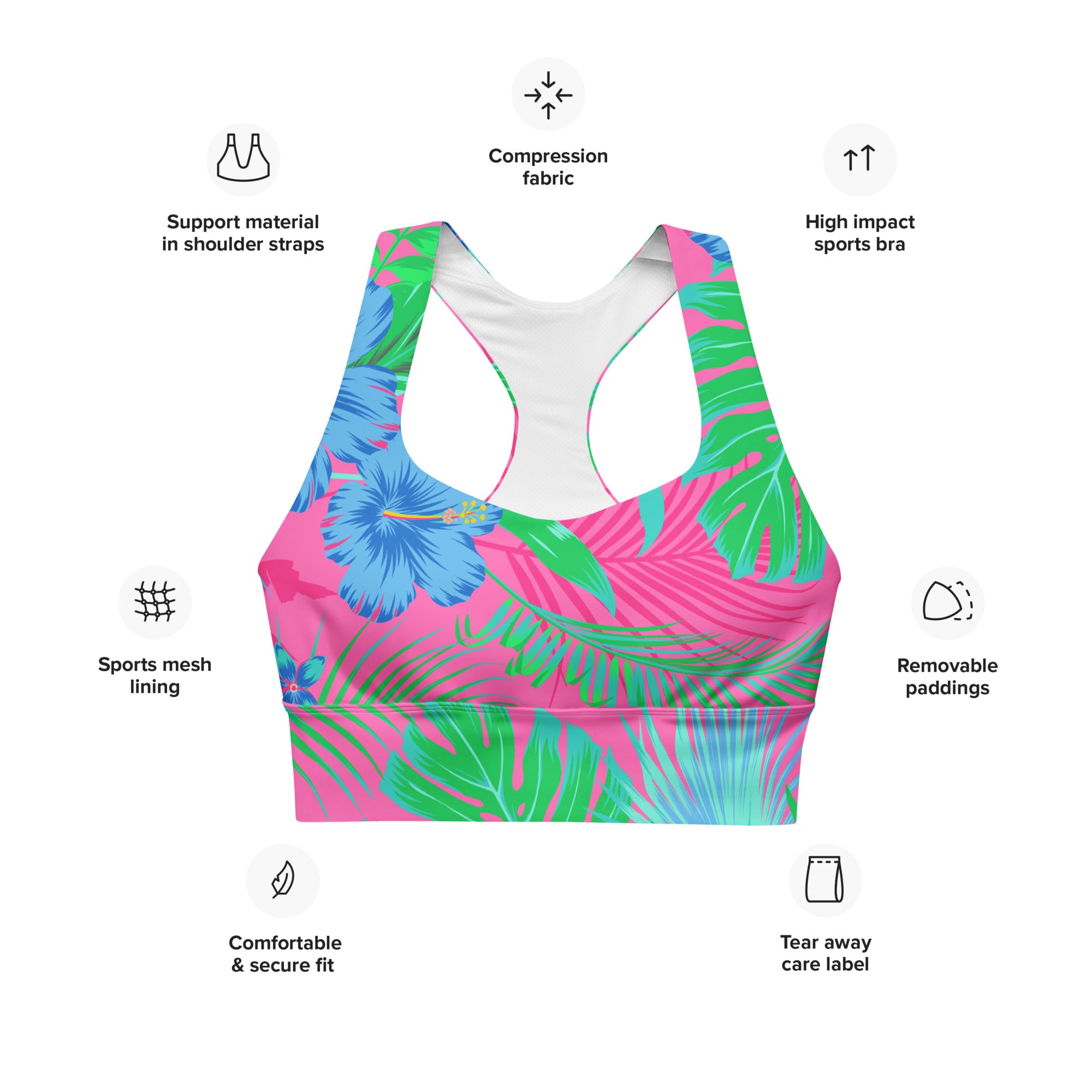 Blue Hawaiian Hibiscus Floral Sports Bras for Women Removable Padded  Workout Tank Top Support Yoga Vest