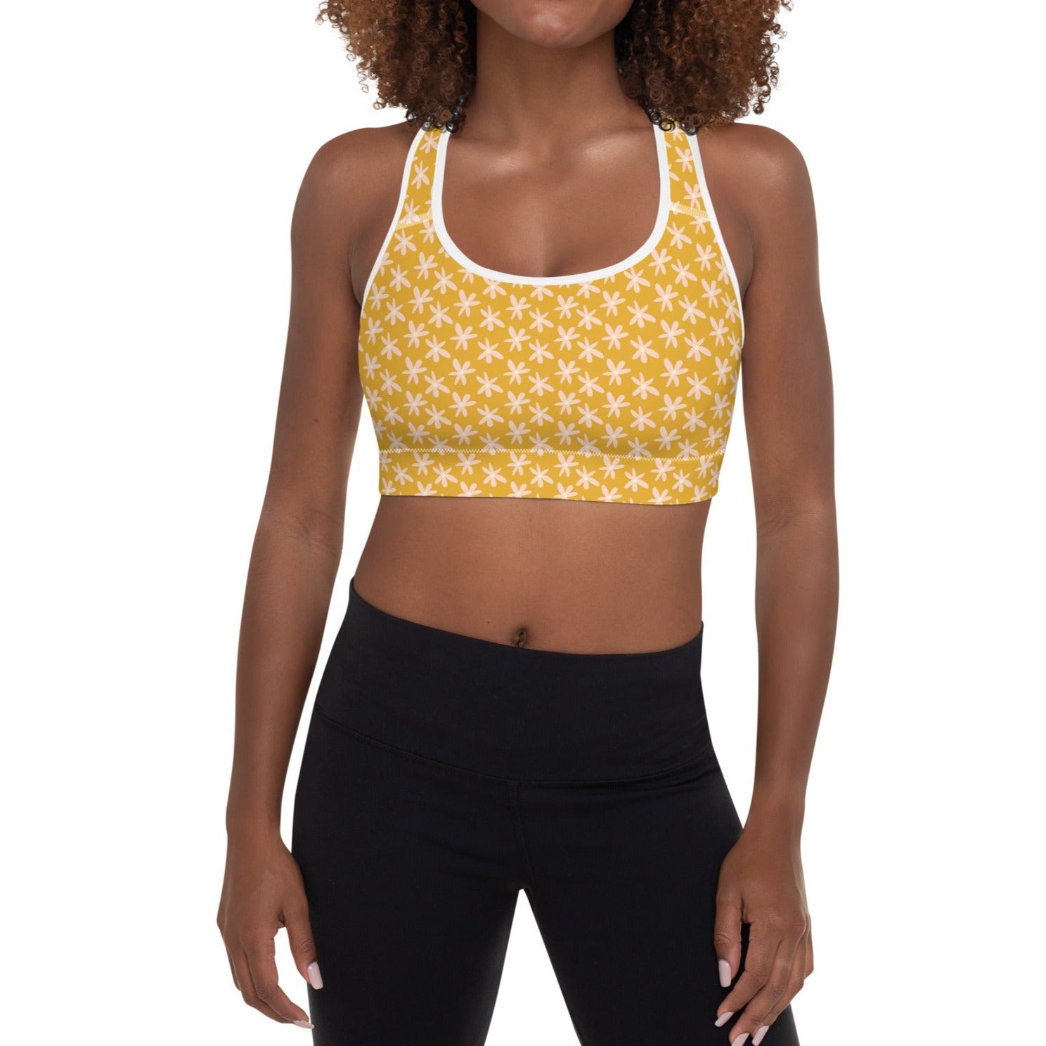 Women's 70s Vintage Sports Bra for Yoga, Active Workouts XS-2XL - Yellow  Daisies