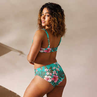 Hawaiian Floral Hibiscus Bikini Set, Eco-Recycled Fabric 2 Pc Swimsuit Set Berry Jane™