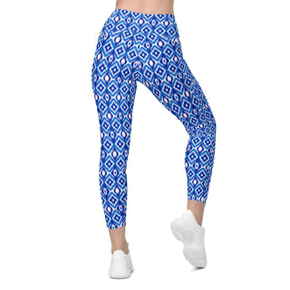 Women's Swim Leggings with Pockets, UPF 50+ Blue Ikat Swim leggings Berry Jane™