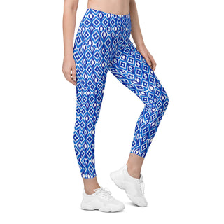 Women's Swim Leggings with Pockets, UPF 50+ Blue Ikat Swim leggings Berry Jane™