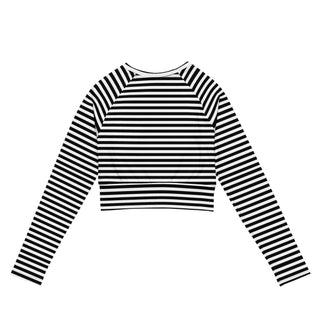 UPF 50+ Long Sleeve Cropped Rashguard, Black White Stripes Rash Guards & Swim Shirts Berry Jane™
