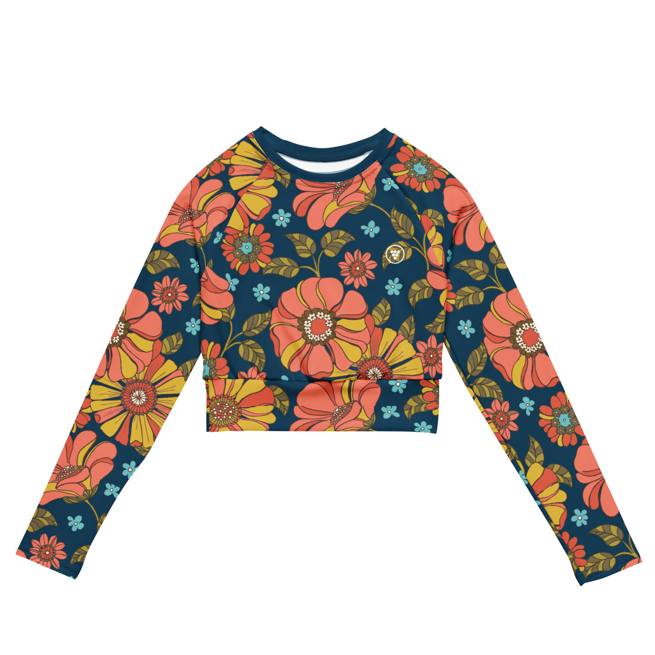 Women's UPF 50 Cropped Rash Guard Top, 70s Retro Floral – Berry Jane™