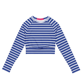 Blue Beach Nautical Stripe Cropped Rash Guard, UPF 40+ Rash Guards & Swim Shirts Berry Jane™