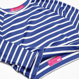 Blue Beach Nautical Stripe Cropped Rash Guard, UPF 40+ Rash Guards & Swim Shirts Berry Jane™