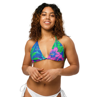 Women's  Recycled String Bikini Top - Electric Blue Floral Swimsuit Tops Berry Jane™