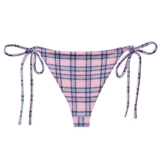 Women's Preppy Spring Plaid Bikini Recycled String Bikini Bottom, Pink Swimsuit Bottoms Berry Jane™