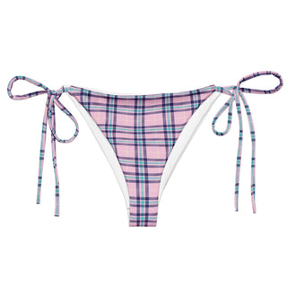 Women's Preppy Spring Plaid Bikini Recycled String Bikini Bottom, Pink Swimsuit Bottoms Berry Jane™