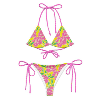 Women's Recycled Fabric String Bikini Set - Pink Peonies 2 Pc Swimsuit Set Berry Jane™