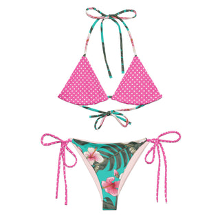 Mixed Pink Dots and Hawaiian Floral Bikini Set, Turquoise 2XS-6XL 2 Pc Swimsuit Set Berry Jane™