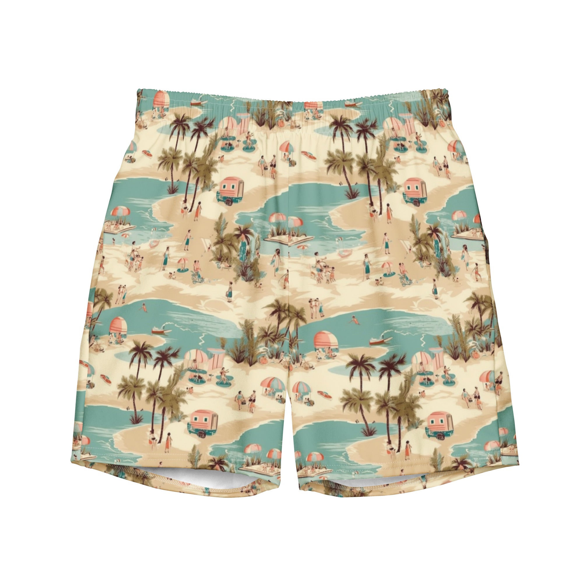 PJ Paul Jones Men's Vintage Tropical Print Swim Brief - Quick Dry Square Leg Swimwear